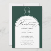 Elegante Calligraphy Emerald Green Monogram Weddin Einladung (Vorderseite)