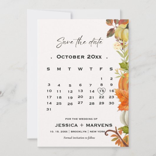 Elegante Calligraphy Fall Pumpkin Wedding Save The Date (Vorderseite)
