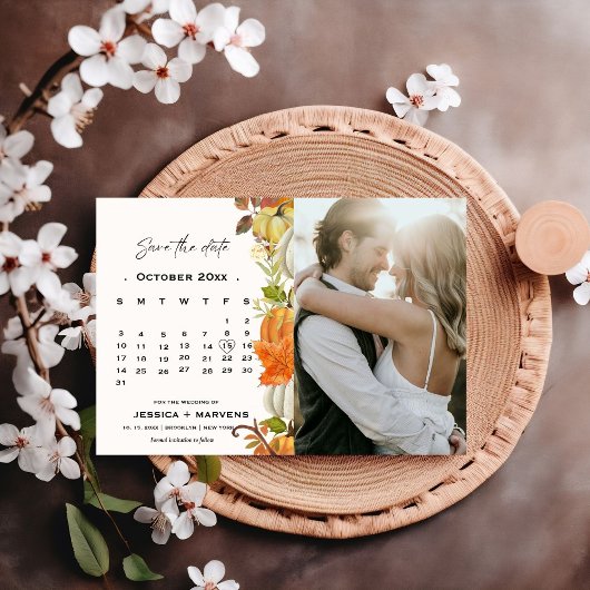 Elegante Calligraphy Fall Pumpkin Wedding Save The Date