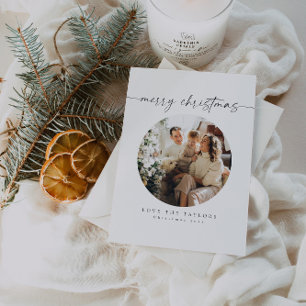 Elegante Calligraphy Family Foto Weihnachtskarte Feiertagskarte