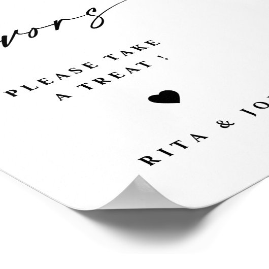 Elegante Calligraphy Fevor Wedding Table Sign Poster (Ecke)