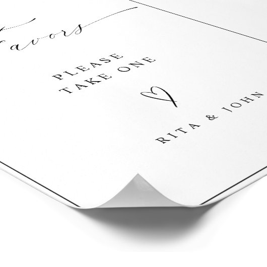 Elegante Calligraphy Fevor Wedding Table Sign Poster (Ecke)