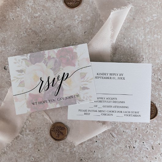 Elegante Calligraphy Floral Menü Auswahl RSVP Kart