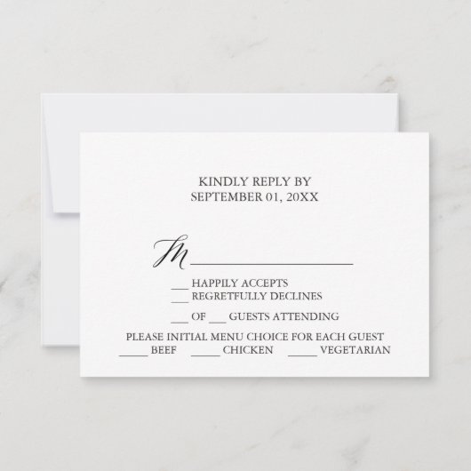 Elegante Calligraphy Floral Menü Auswahl RSVP Kart (Rückseite)