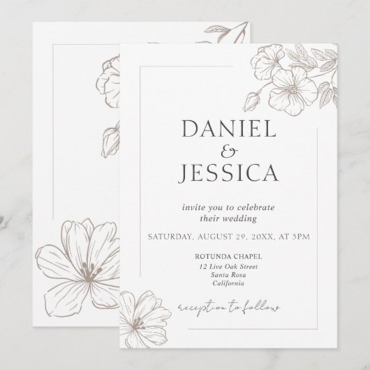 Elegante Calligraphy Floral Script Wedding Einladung (Vorne/Hinten)