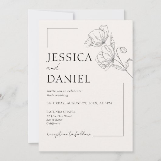 Elegante Calligraphy Floral Script Wedding Einladung (Vorderseite)