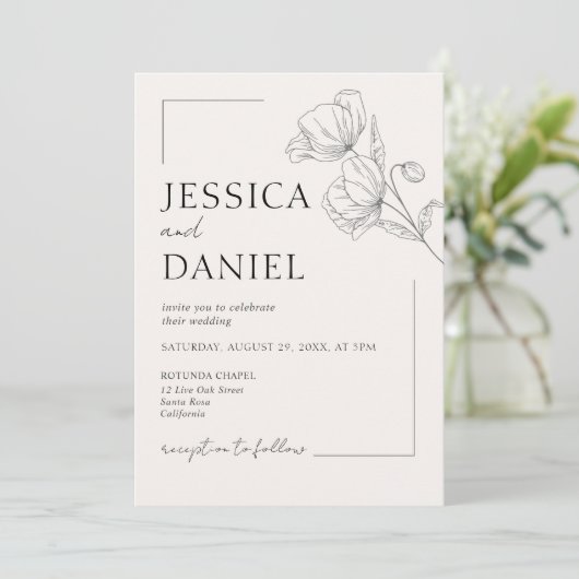 Elegante Calligraphy Floral Script Wedding Einladung (Stehend Vorderseite)