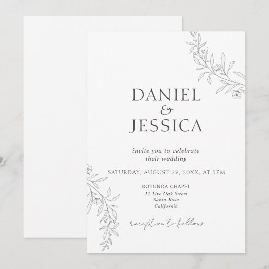 Elegante Calligraphy Floral Script Wedding Einladung (Vorne/Hinten)