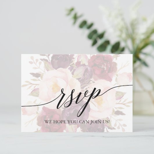 Elegante Calligraphy Floral Song Request RSVP Card (Stehend Vorderseite)