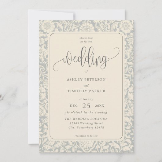 Elegante Calligraphy Floral Wedding Einladung (Vorderseite)