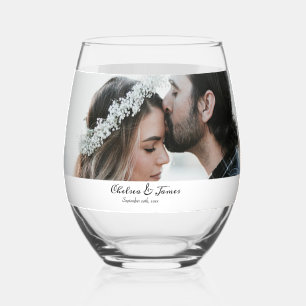 Elegante Calligraphy Foto Wedding Party Weinglas Ohne Stiel