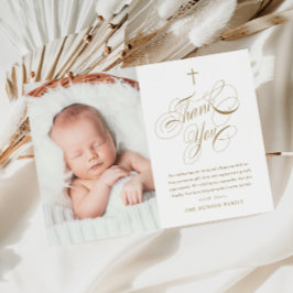 Elegante Calligraphy Gold Baby Foto Taufe Dankeskarte