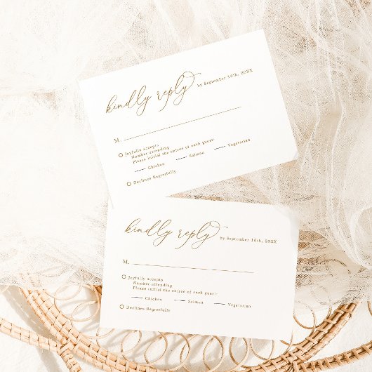 Elegante Calligraphy Gold Kindly Antwort Hochzeit
