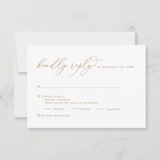 Elegante Calligraphy Gold Kindly Antwort Hochzeit (Vorderseite)