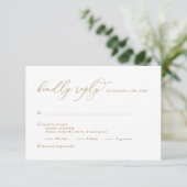 Elegante Calligraphy Gold Kindly Antwort Hochzeit (Stehend Vorderseite)