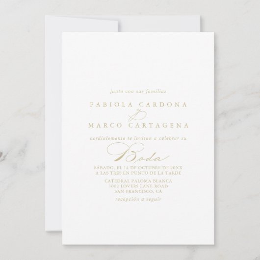 Elegante Calligraphy Gold Spanish Wedding Einladung (Vorderseite)