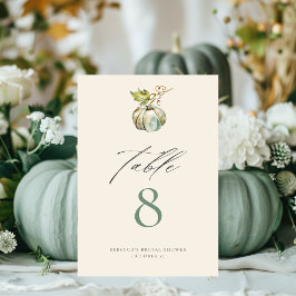 Elegante Calligraphy Green Fall Pumpkin Wedding Tischnummer