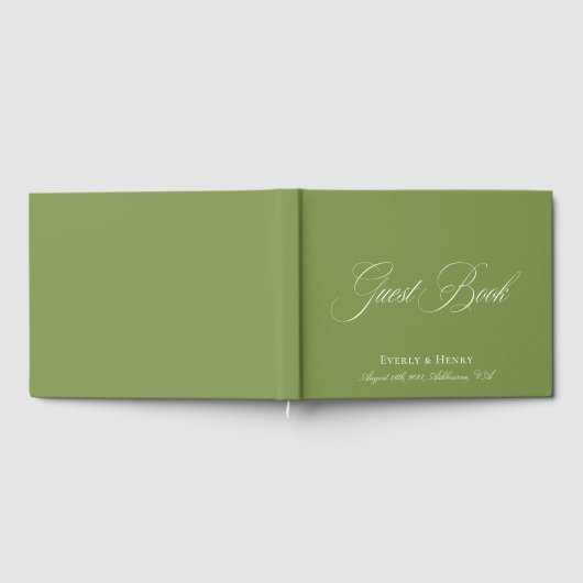 Elegante Calligraphy Green Wedding Gästebuch (Voll)