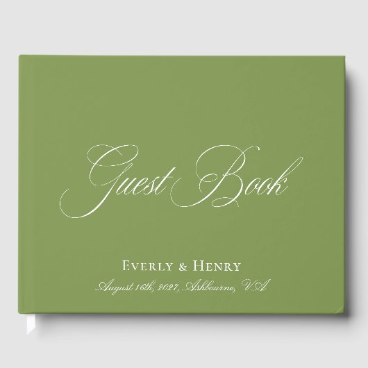 Elegante Calligraphy Green Wedding Gästebuch (Vorderseite)