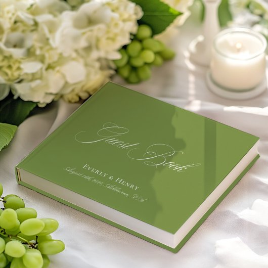Elegante Calligraphy Green Wedding Gästebuch