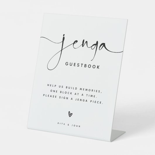 Elegante Calligraphy Jenga Gästebuch Wedding Sign Sockelschild (Vorderseite)