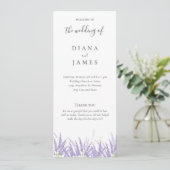 Elegante Calligraphy Lavender Blume Wedding Programm (Stehend Vorderseite)