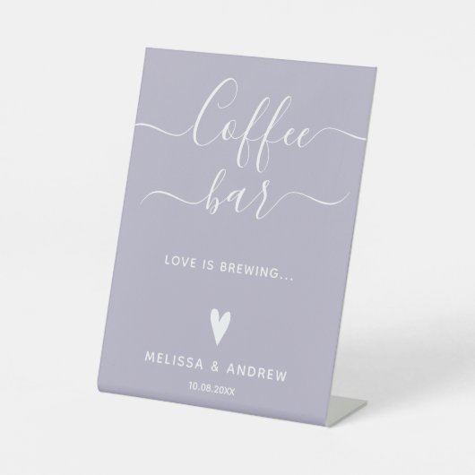 Elegante Calligraphy Lavender Wedding Coffee Bar Sockelschild (Vorderseite)