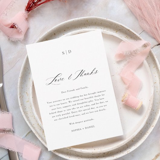 Elegante Calligraphy Love & danke Moderne Hochzeit Platzkarte