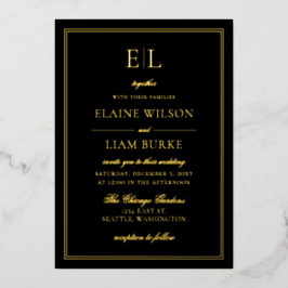 Elegante Calligraphy Luxe Black Gold Wedding Foil Folieneinladung