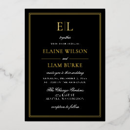 Elegante Calligraphy Luxe Black Gold Wedding Folieneinladung