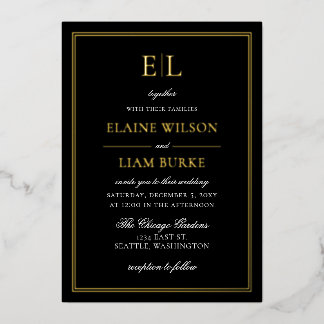 Elegante Calligraphy Luxe Black Gold Wedding Folieneinladung