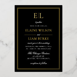 Elegante Calligraphy Luxe Black Gold Wedding Folieneinladung