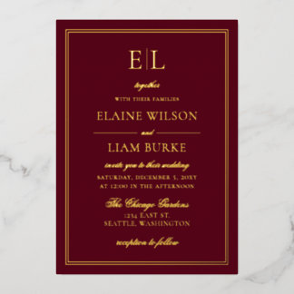 Elegante Calligraphy Luxe Burgundy Gold Wedding F Folieneinladung