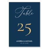 Elegante Calligraphy Minimal Navy Gold Blue Weddin Tischnummer (Vorderseite)