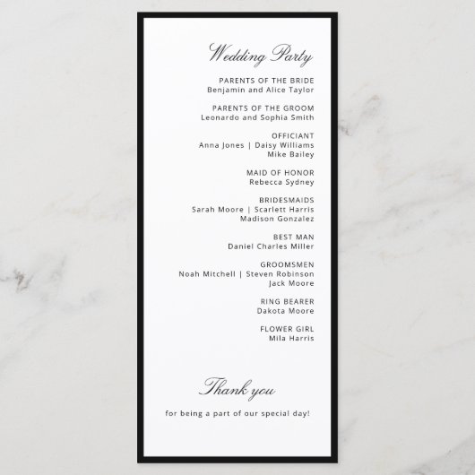 Elegante Calligraphy Modern Wedding Program Card Menükarte (Rückseite)