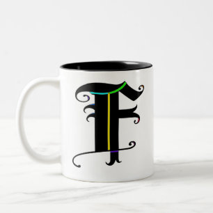 Elegante Calligraphy Monogram Letter F Zweifarbige Tasse