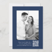 Elegante Calligraphy Navy 2 Foto QR Code Wedding Save The Date (Rückseite)