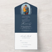 Elegante Calligraphy Navy Blue Foto UAWG Wedding All In One Einladung (Innen Boden)