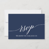 Elegante Calligraphy Navy Blue Website RSVP Card (Vorderseite)