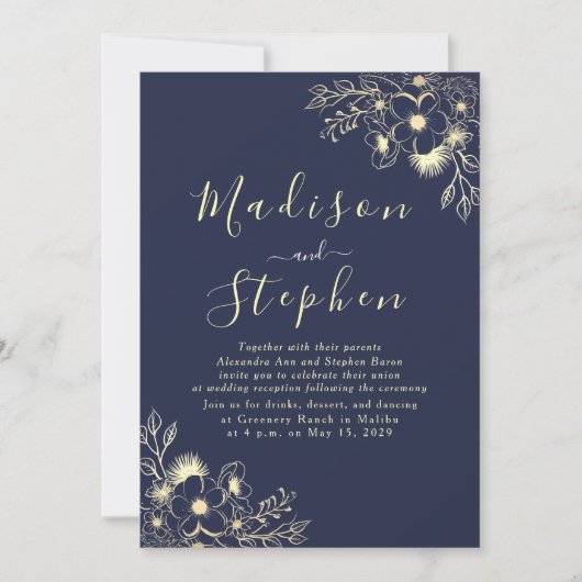 Elegante Calligraphy Navy Blue Wedding Reception Einladung (Vorderseite)