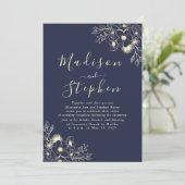 Elegante Calligraphy Navy Blue Wedding Reception Einladung (Stehend Vorderseite)