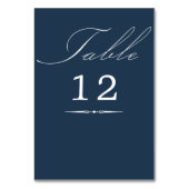 Elegante Calligraphy Navy Blue Wedding Tischnummer (Vorderseite)