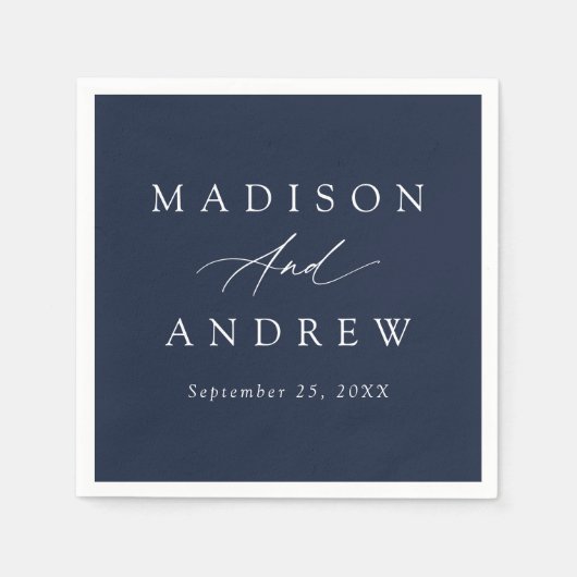 Elegante Calligraphy Navy Hochzeit Serviette (Vorderseite)