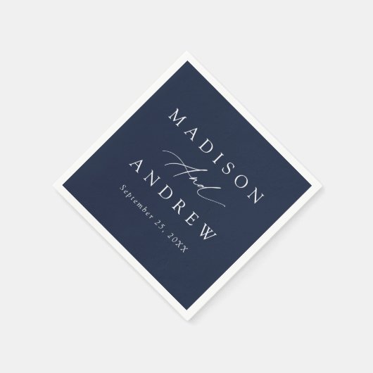 Elegante Calligraphy Navy Hochzeit Serviette (Ecke)