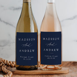 Elegante Calligraphy Navy Hochzeit Weinetikett