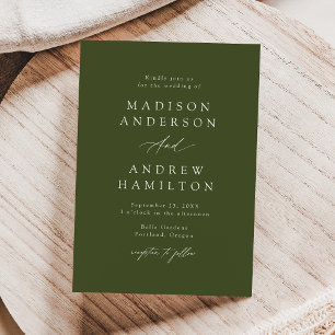 Elegante Calligraphy Olive Green Wedding Einladung