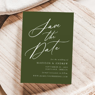 Elegante Calligraphy Olive Green Wedding Save The Date