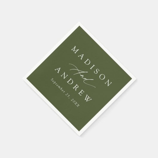 Elegante Calligraphy Olive Green Wedding Serviette (Ecke)