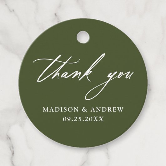 Elegante Calligraphy Olive Green Wedding Vielen Da Geschenkanhänger (Vorderseite)