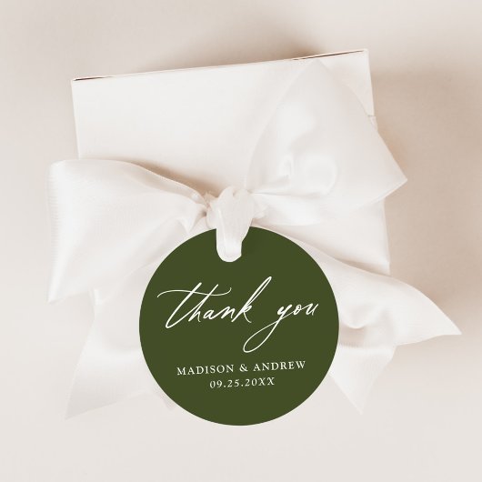 Elegante Calligraphy Olive Green Wedding Vielen Da Geschenkanhänger